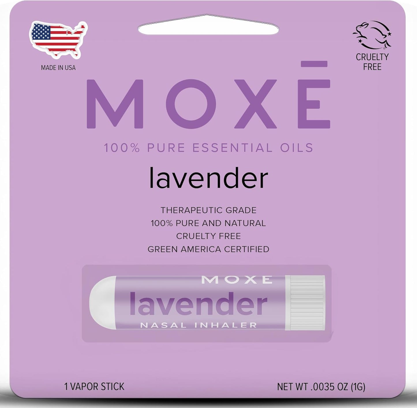 MOXE Lavender Essential Oil Nasal Inhaler, Therapeutic No-Mess Aromatherapy, Relaxation, Naturally Calming, Before Sleep Routine, Uplifts Mood, Pure and Undiluted, Made in USA (1 Pack)