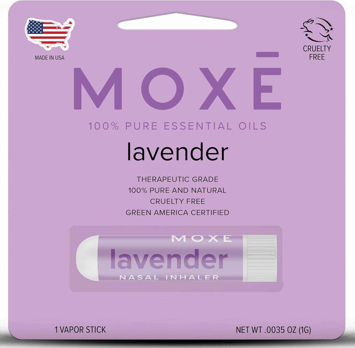 MOXE Lavender Essential Oil Nasal Inhaler, Therapeutic No-Mess Aromatherapy, Relaxation, Naturally Calming, Before Sleep Routine, Uplifts Mood, Pure and Undiluted, Made in USA (1 Pack)