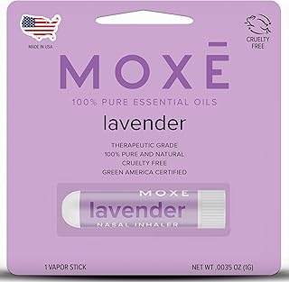 MOXE Lavender Essential Oil Nasal Inhaler, Therapeutic No-Mess Aromatherapy, Relaxation, Naturally Calming, Before Sleep Routine, Uplifts Mood, Pure and Undiluted, Made in USA (1 Pack)