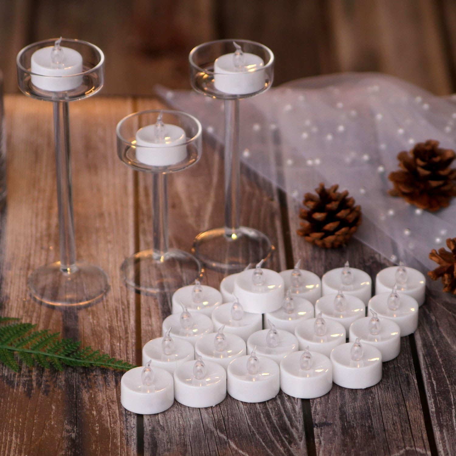 AGPTEK Timer Tea Lights No Flicker Flameless LED Tealights Candles 24 Pack Battery Operated Long Lasting Tealights for Wedding Holiday Christmas Party Home Decoration Warm White
