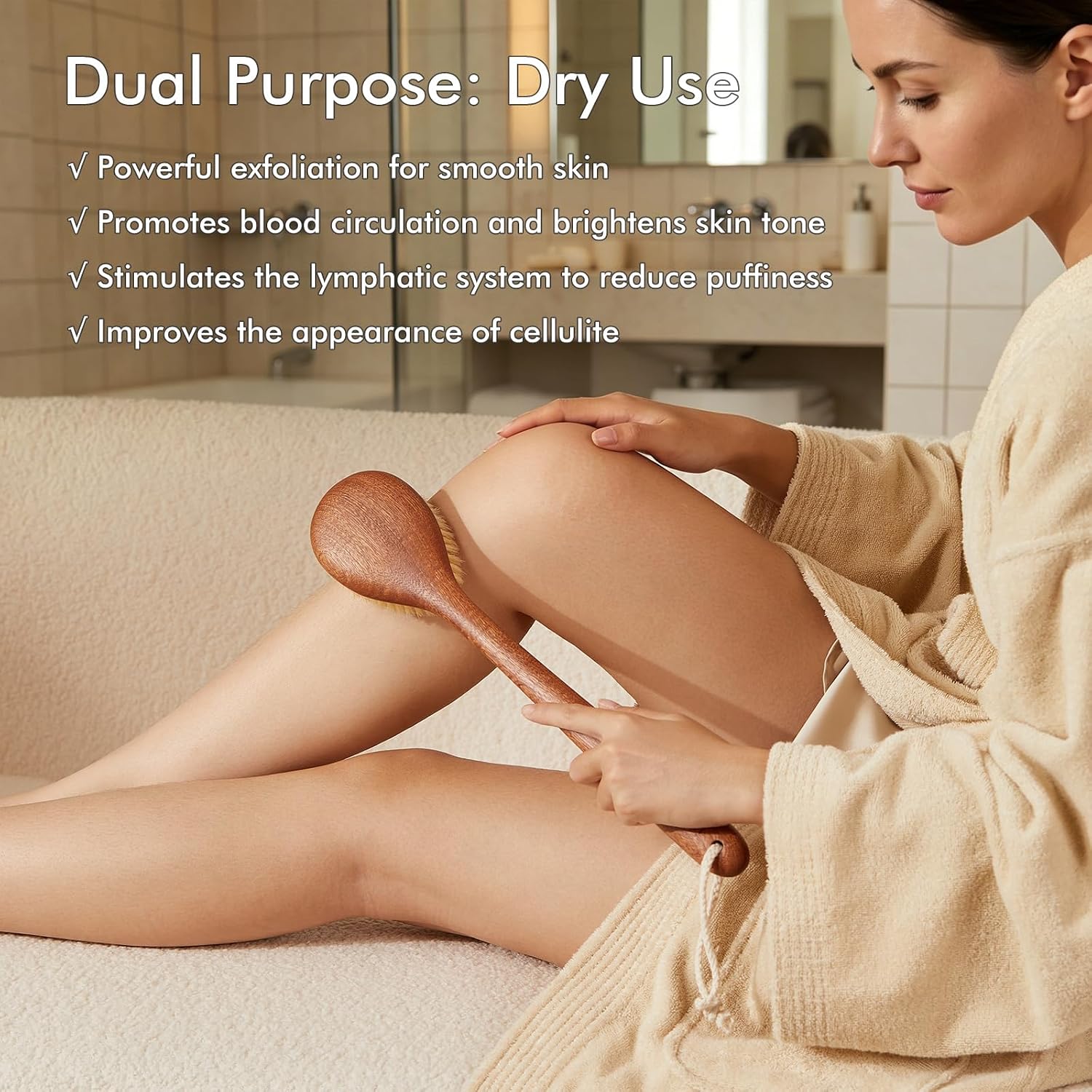Dry Brushing Body Brush, 16Inch Long Handle Natural Back Scrubber for Shower for Lymphatic Drainage, Exfoliating & Cellulite - Wood Shower Brush for Men, Women & Elderly