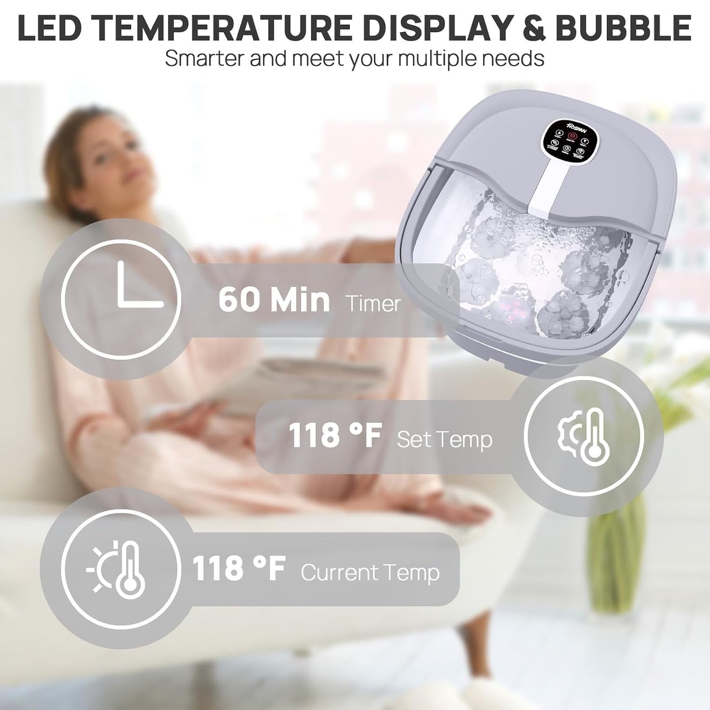 HOSPAN Collapsible Foot Spa Electric Rotary Massage, Foot Bath with Heat, Bubble, Remote, and 24 Motorized Shiatsu Massage Balls. Pedicure Foot Spa for Feet Stress Relief