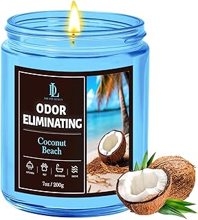 Coconut Beach Odor Eliminating Highly Fragranced Candle, Eliminates 95% of Living Room, Bedroom, Bathroom and Other Smells Quickly, Air Freshing Scented Candles, Soy Candle Gifts for Women Men, 7oz