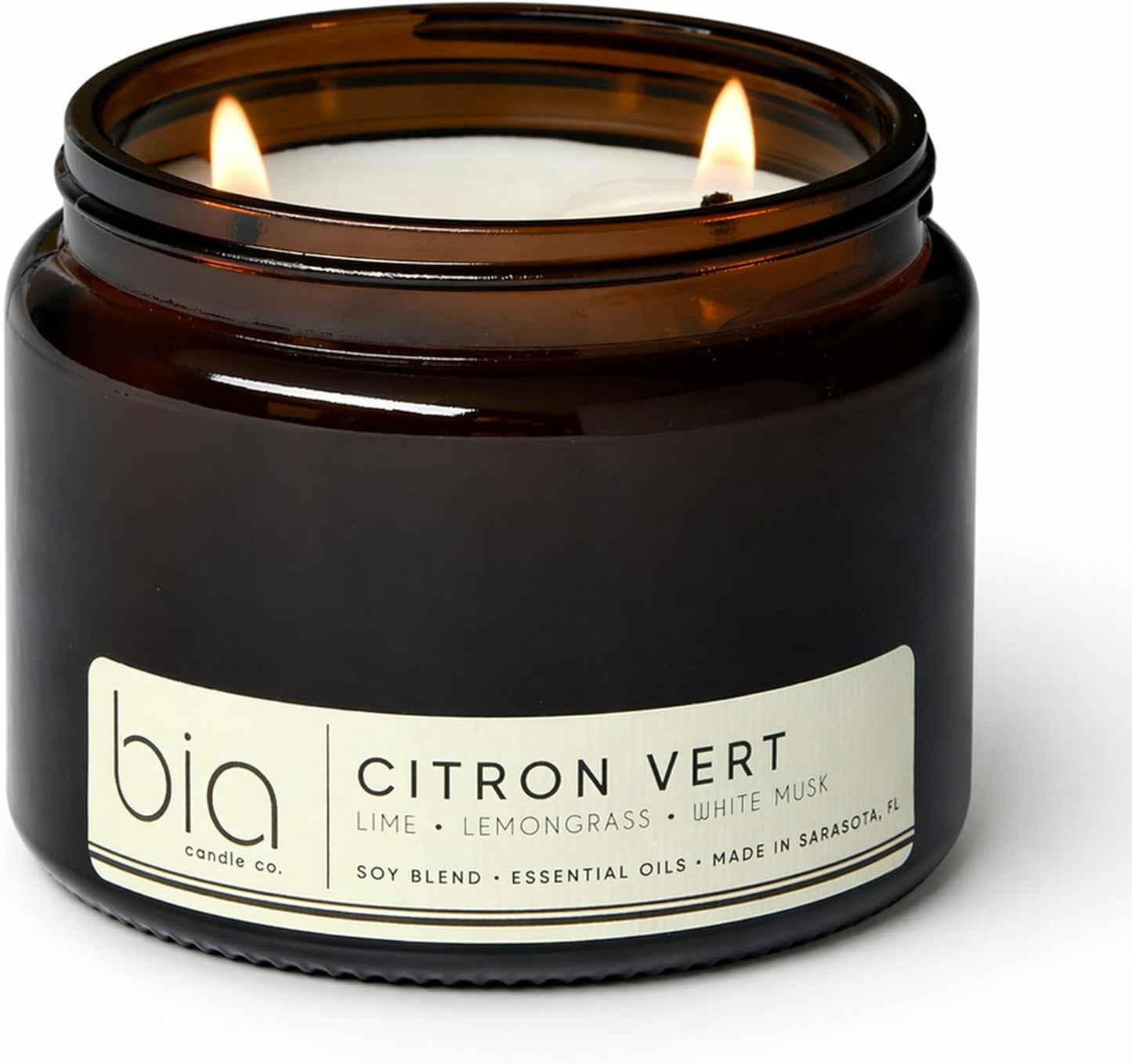Citron Vert, Soy Candle, Lemon Ginger Bergamot, Lemongrass Lime, High Fragrance Load, Dual Lead-Free Wicks, Reusable Glass Jar, Uplifting Citrus Candle, 15 oz