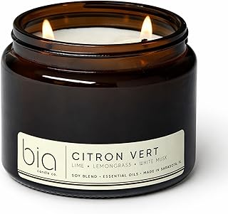 Citron Vert, Soy Candle, Lemon Ginger Bergamot, Lemongrass Lime, High Fragrance Load, Dual Lead-Free Wicks, Reusable Glass Jar, Uplifting Citrus Candle, 15 oz