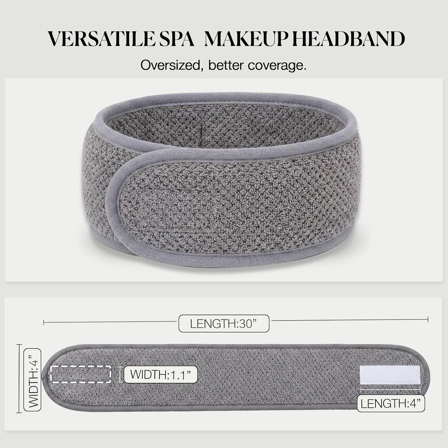 4PCS Extra Long Spa Headband for Women Adjustable Terry Cloth Skincare Headband Stretch Towel Head Wrap for Bath, Makeup Facial Mask（White+Grey+Khaki+Pink）