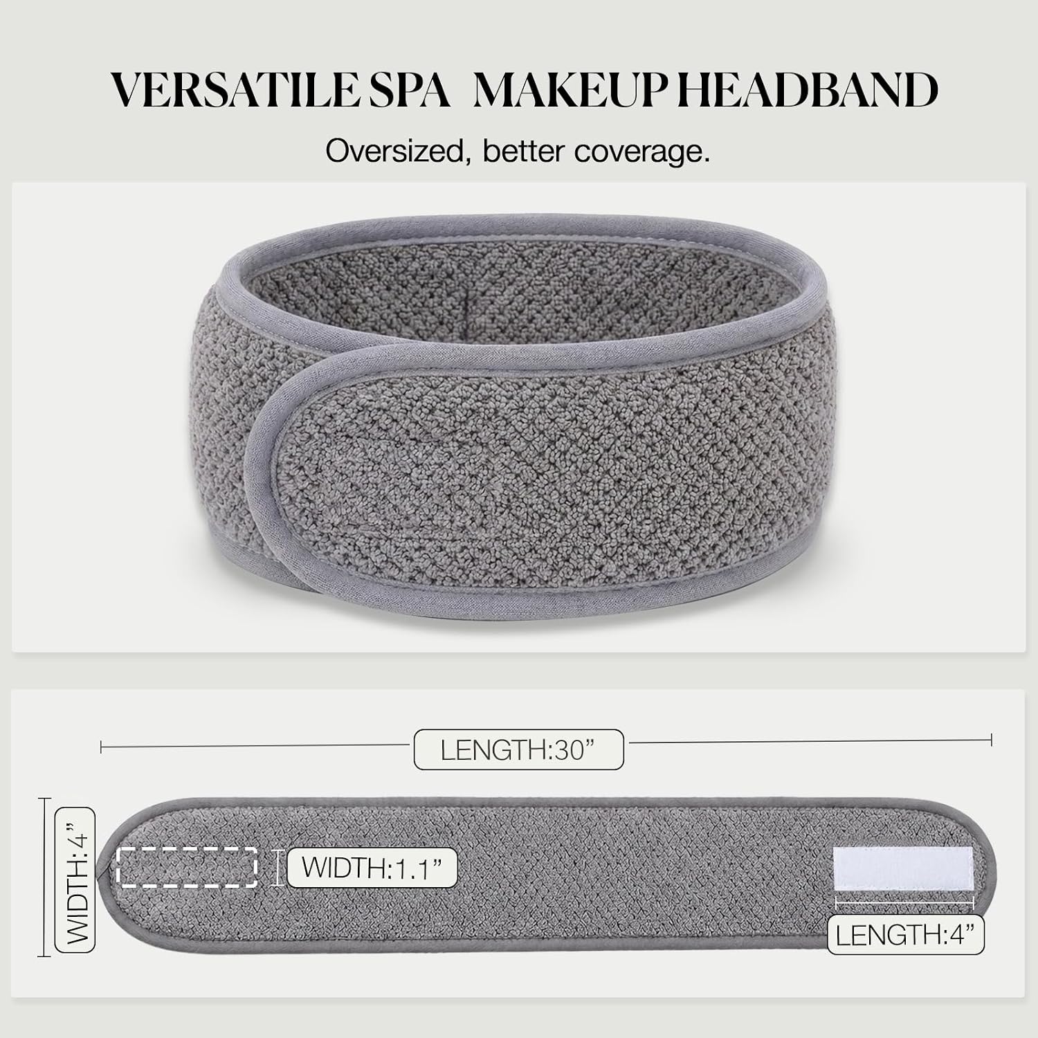 4PCS Extra Long Spa Headband for Women Adjustable Terry Cloth Skincare Headband Stretch Towel Head Wrap for Bath, Makeup Facial Mask（White+Grey+Khaki+Pink）