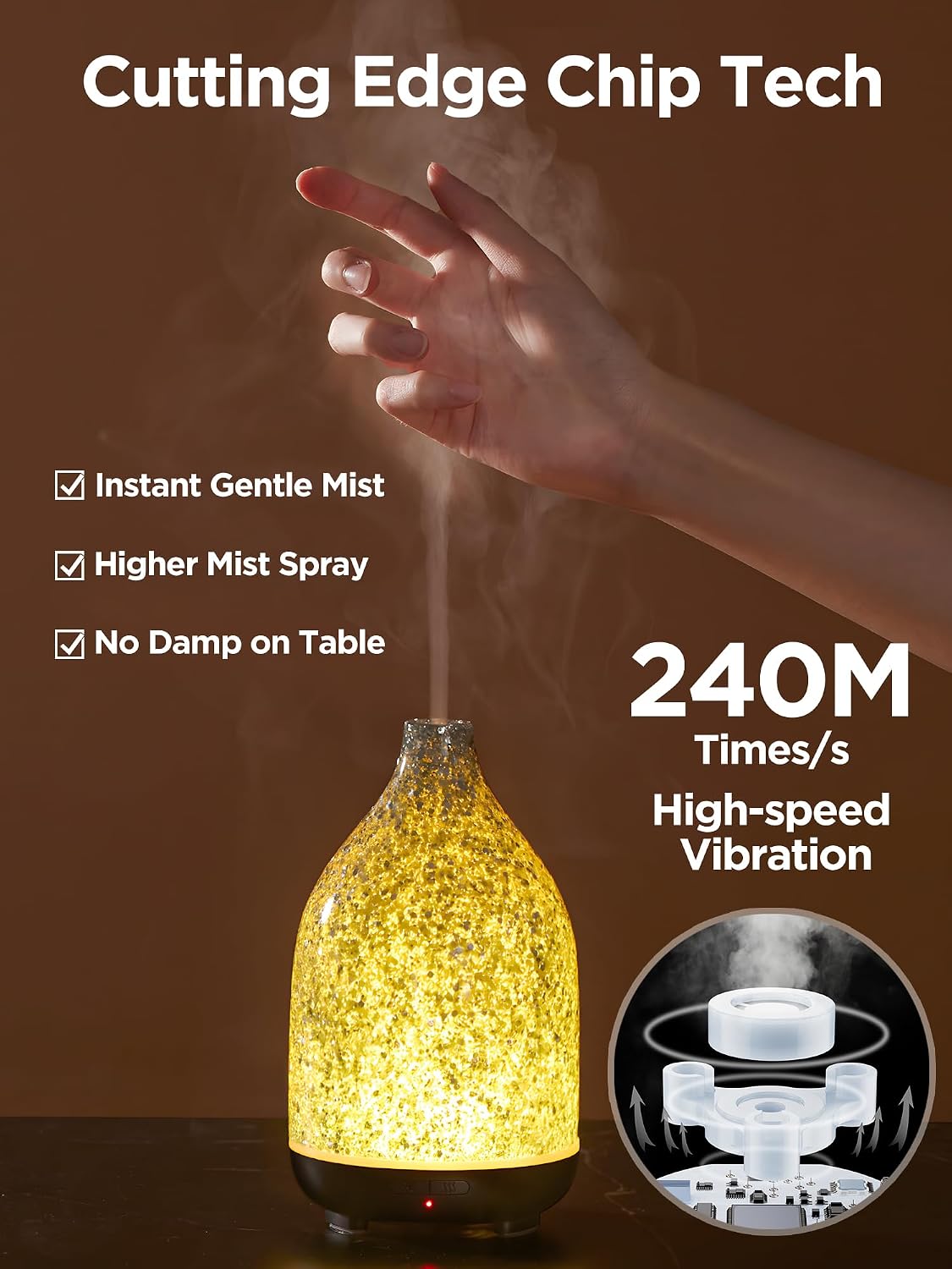 InnoGear Oil Diffuser, Aromatherapy Diffuser for Essential Oils 150ml Scent Diffuser Ultrasonic Cool Mist Humidifier with 2 Mist Modes 7 Color Lights Waterless Auto Off for Room Office, Shiny Silver