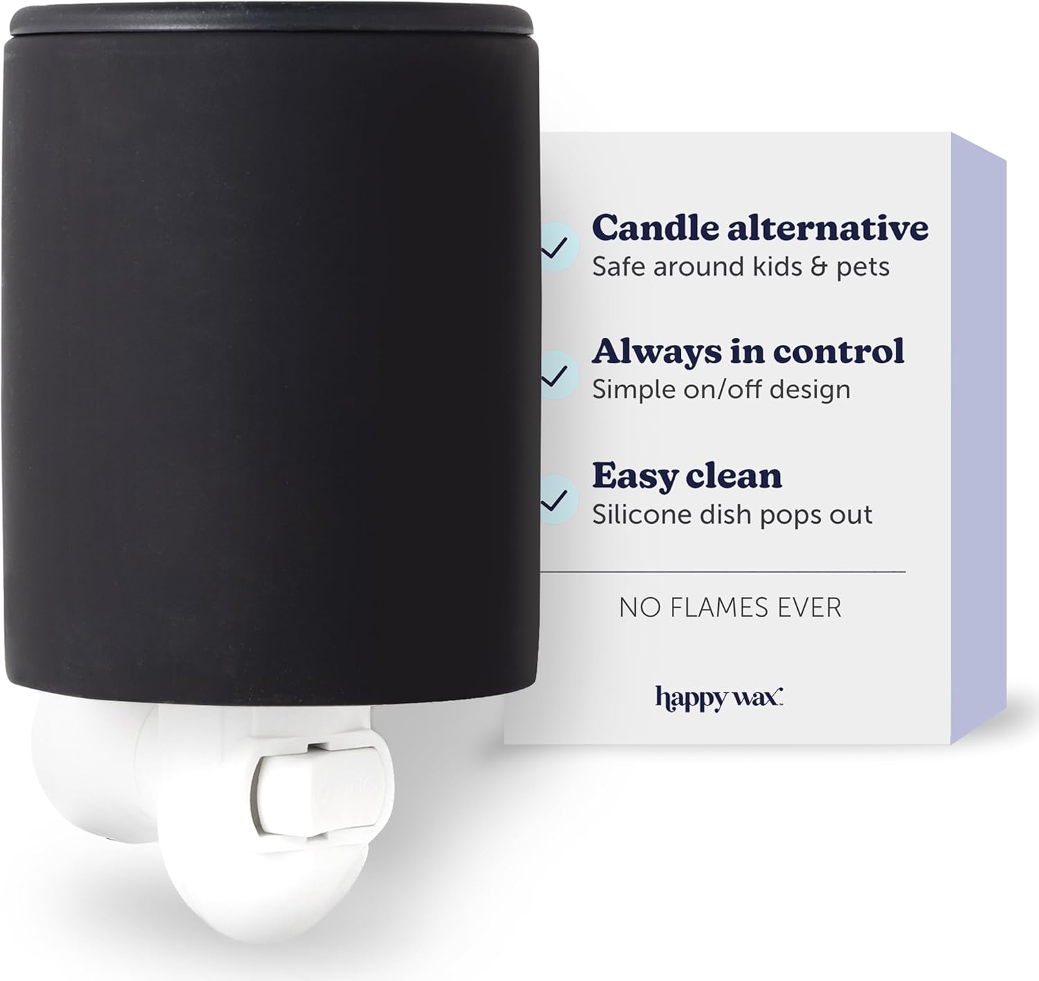 Happy Wax Black Outlet Warmer for Scented Wax - Compact Ceramic Wall Plug in for Home Fragrance - Small with Removable Silicone Dish