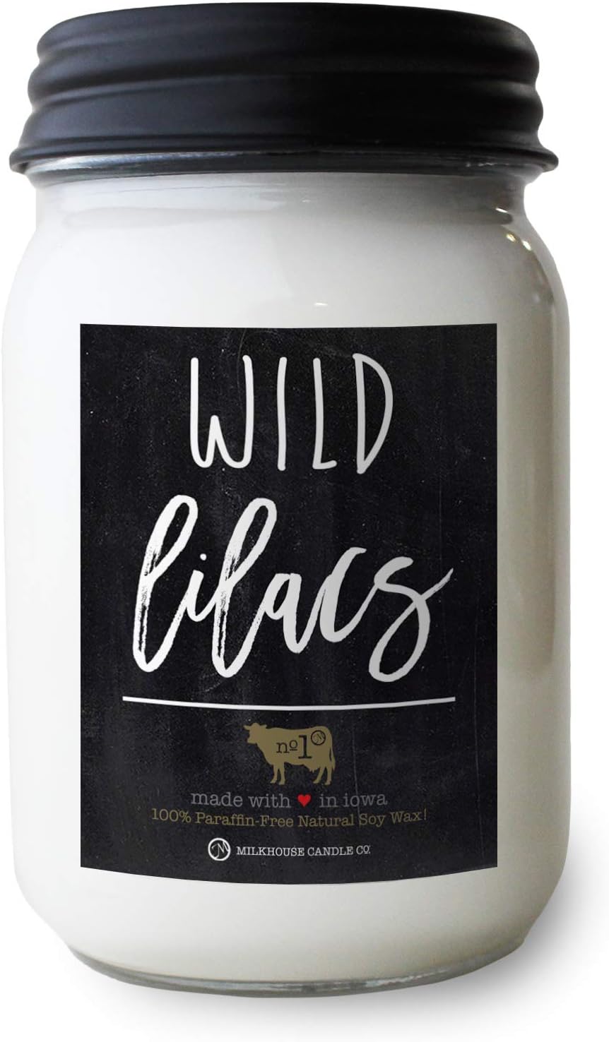 Milkhouse Candle Company Wild Lilacs Soy Candles - Lilacs | Jasmine & Lily | Verdant Greens Scented - 13 oz Mason Jar with Lid, 70+ Hour Burn Time, Made in the USA