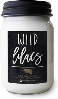 Milkhouse Candle Company Wild Lilacs Soy Candles - Lilacs | Jasmine & Lily | Verdant Greens Scented - 13 oz Mason Jar with Lid, 70+ Hour Burn Time, Made in the USA