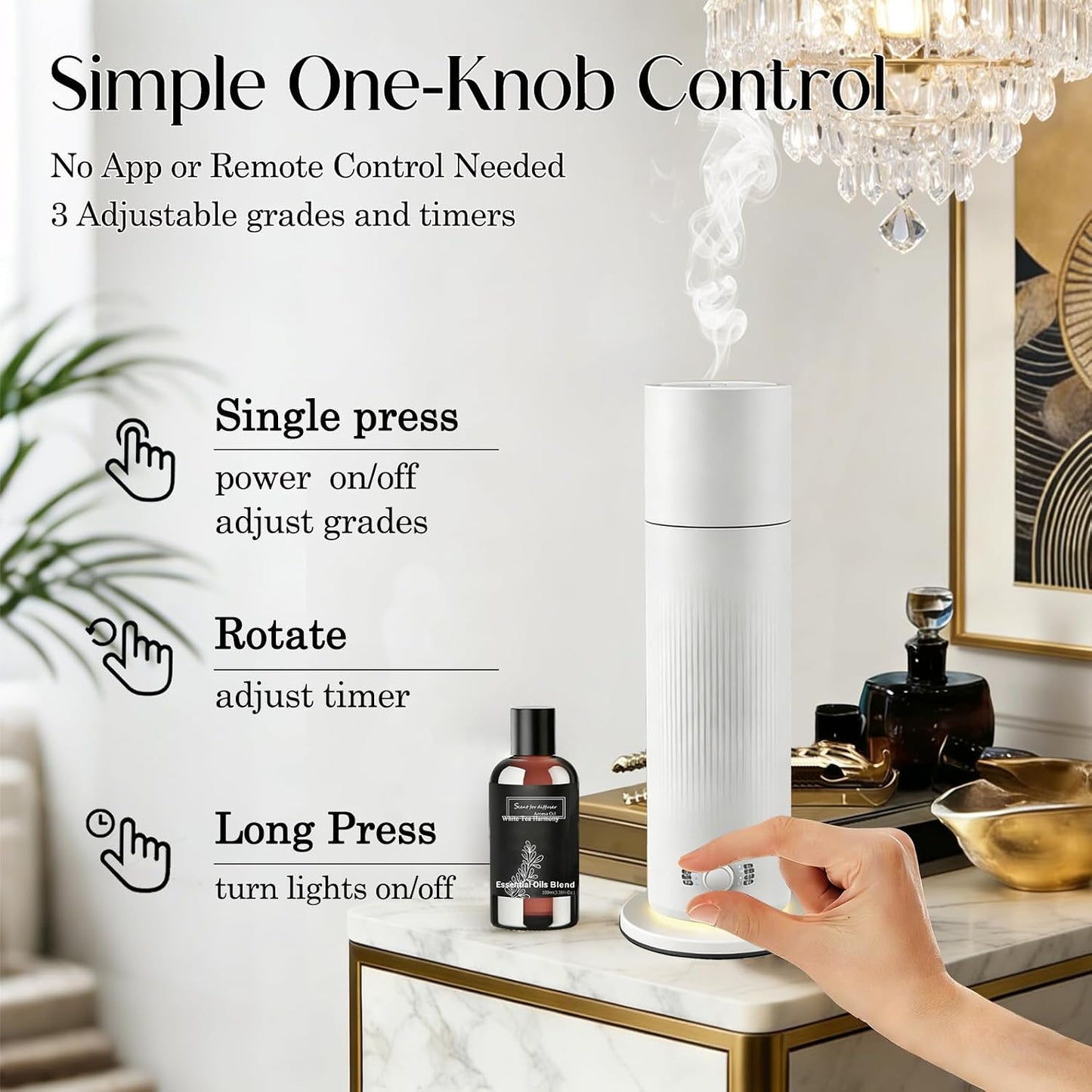 Waterless Essential Oil Diffuser, Scent Air Machine for Home with Hotel Scent Oil, Covers Up to 1000 Sq.Ft, Adjustable Mist & Timer, Hotel and Commercial Use
