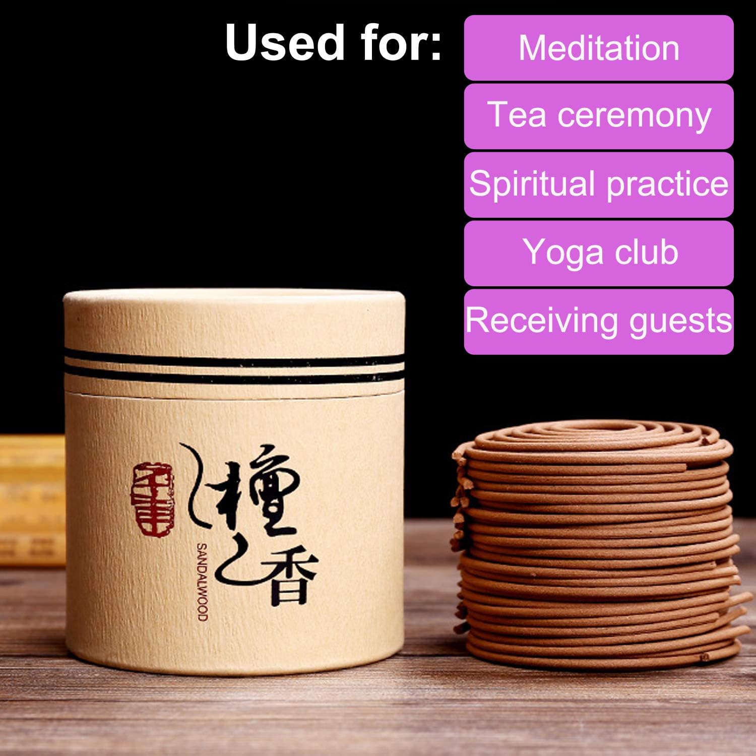 Sandalwood Coils Incense Natural 48 Pieces for Incense Holder Burner Home Decor Indoor Aroma 4 Hours