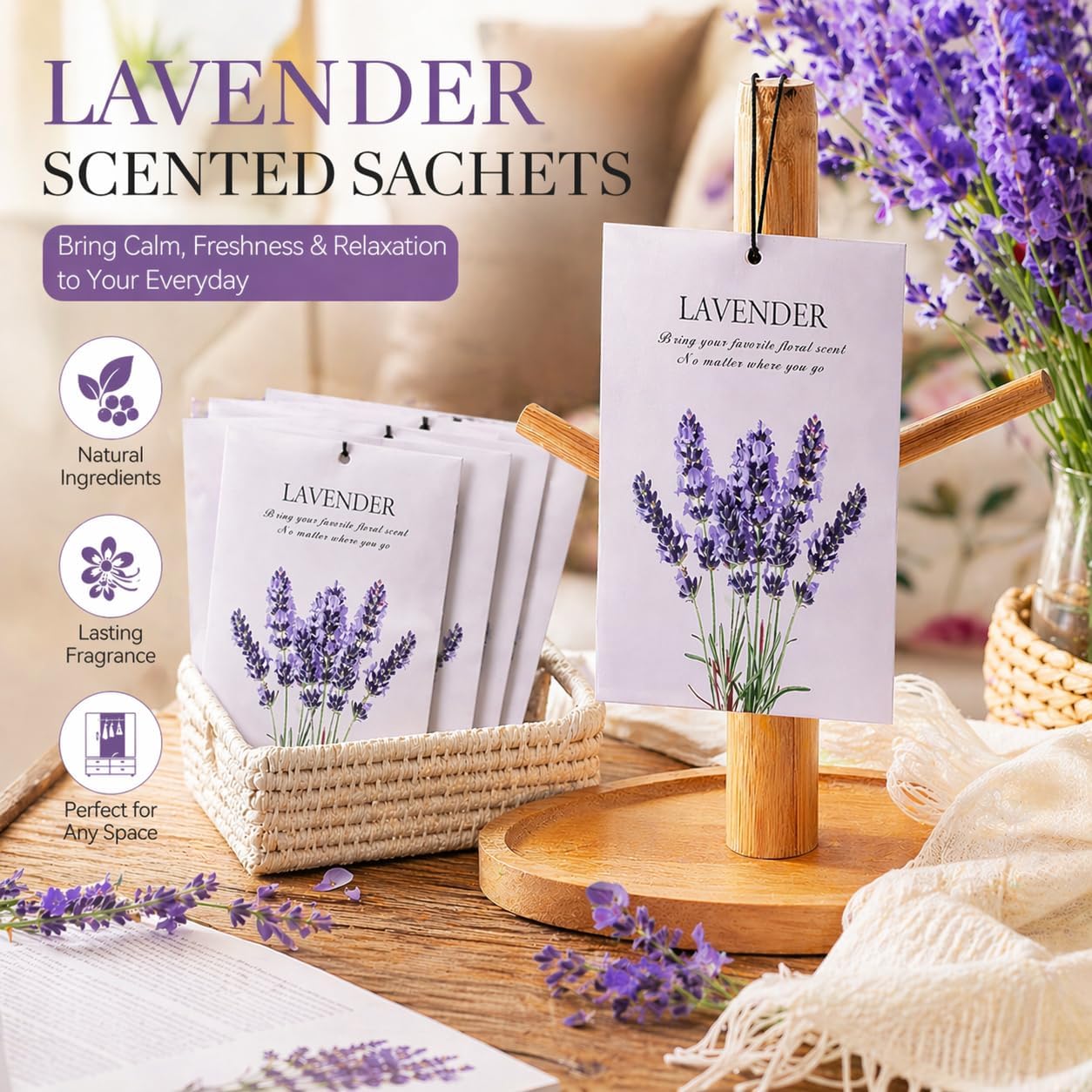 12 Pack Scented Sachets Lavender Jasmine Air Freshener Bags Fragrance Sachet Drawer Closet Deodorizer Home Fragrance Sachets for Wardrobe Bathroom Car