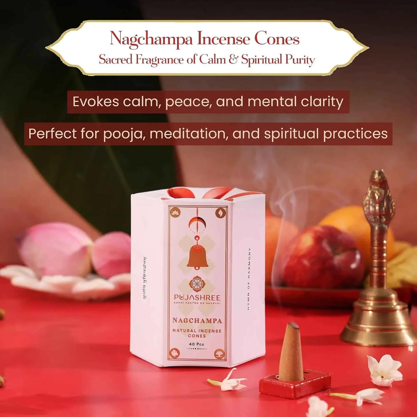 Pujashree Natural Incense Cones, Nagchampa Dhoop Sticks, Incense Dhoop for Pooja & Meditation, Eco-Friendly, Natural Aroma Sticks, 20 min Burn Time Each, Pack of 40 Pcs (2-inch Size)