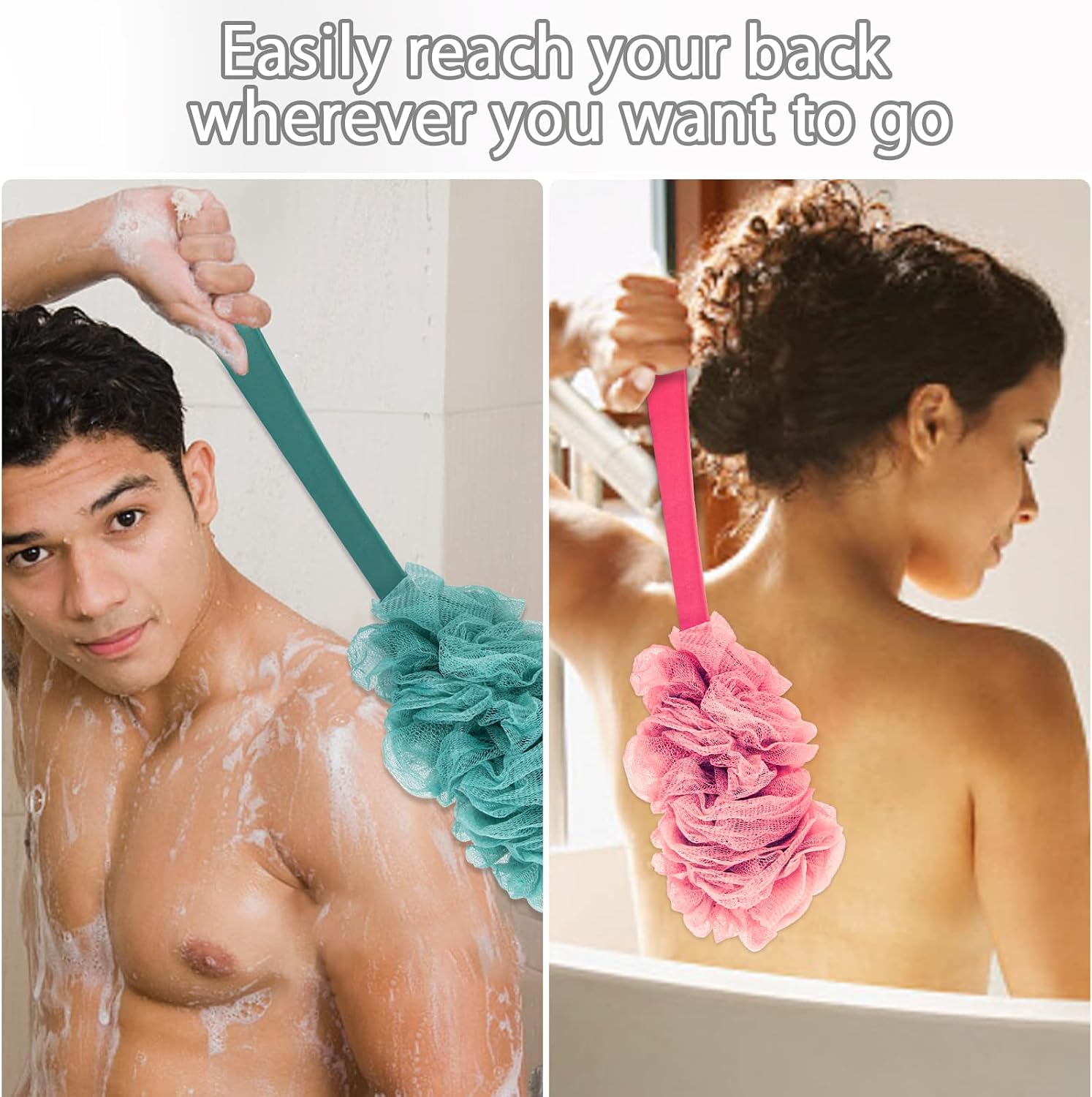 Evmliy Back Scrubber for Shower, Loofah Sponge Brush Exfoliating Body, Long Handle Scrub Brush for Shower with Loofah on a Stick for Back Use, Bathing Accessories Body Brushes (2Pack)