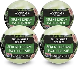 Nature's Beauty Eucalyptus & Tea Tree Bath Bomb Multi-Pack- Natural Hand Crafted, Non-Staining, Luxury Fizzy Spa Bomb, Sooth + Restore Skin, Made w/Coconut Oil & Witch Hazel, 5.5oz (4 Pack)