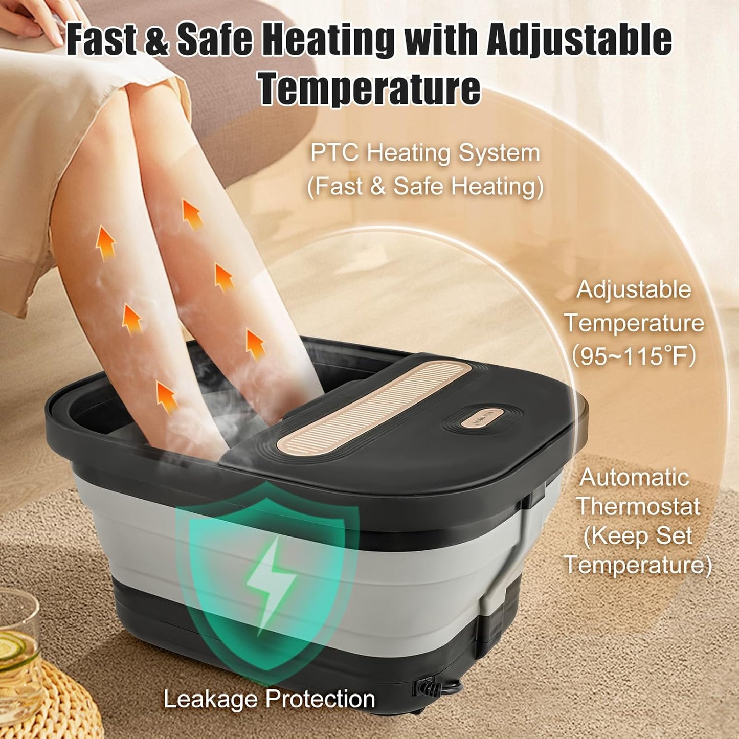 Collapsible Foot Spa Bath with Massager and Heat and Bubble Jets, Temperature Control, Remote Control, Pumice Stone, Pedicure Foot Spa for Relaxation Gift for Women Man