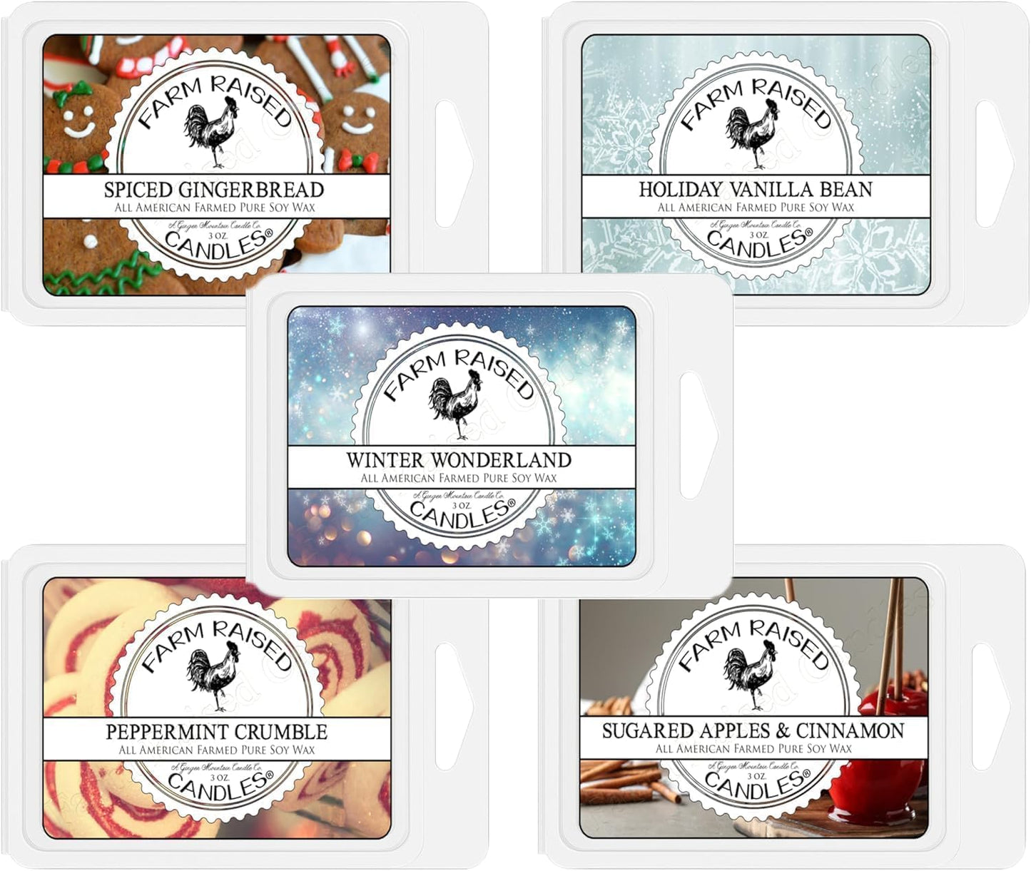 – Christmas Wonderland 16 oz Total (3 oz Each) 5-Pack Soy Wax Melts | Spiced Gingerbread, Holiday Vanilla Bean, Peppermint Crumble, Sugared Apples | 100% USA Made