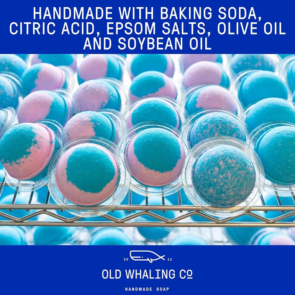 Old Whaling Co French Lavender Bath Bomb – Set of 4 – Handmade Bath Soak with Epsom Salts – Cleansing, Soothing and Moisturizing Fizz – Lavender, Mountain Heather and Rose Scent, 8 oz