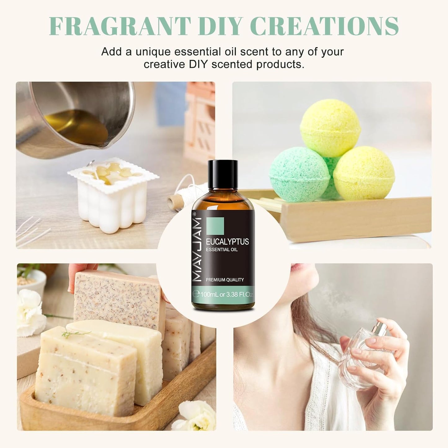 Eucalyptus Essential Oil, MAYJAM 3.38fl.oz Large Bottle Pure Essential Oils, Perfect for Living Room Bedroom Office Car Use