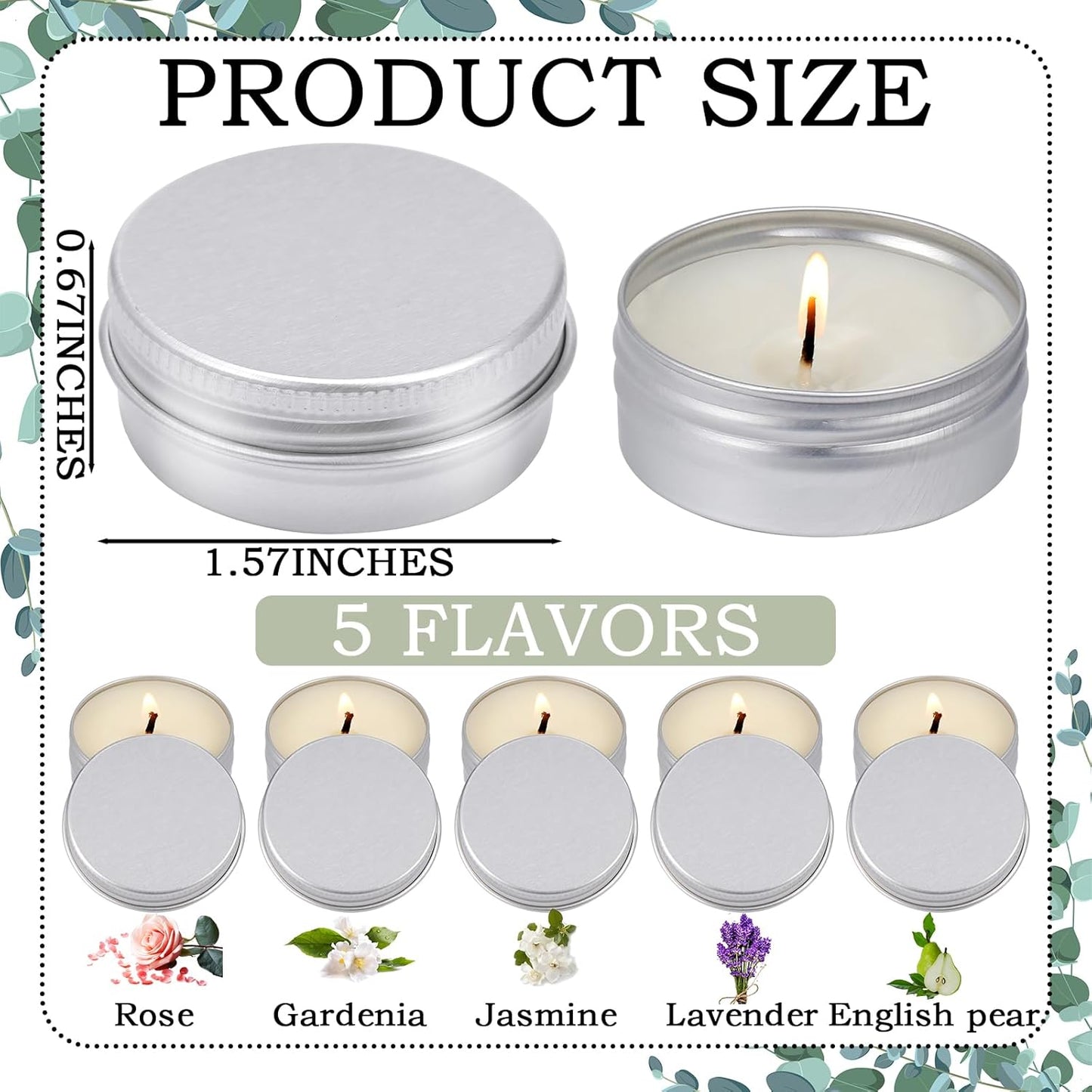 MTLEE 50 Pcs Wedding Scented Candles Gift Travel Tin Candle Aromatherapy Candle for Christmas Winter Baby Shower Favors Wedding Gifts (Rose,Vanilla,Jasmine,Lavender,British Pear)