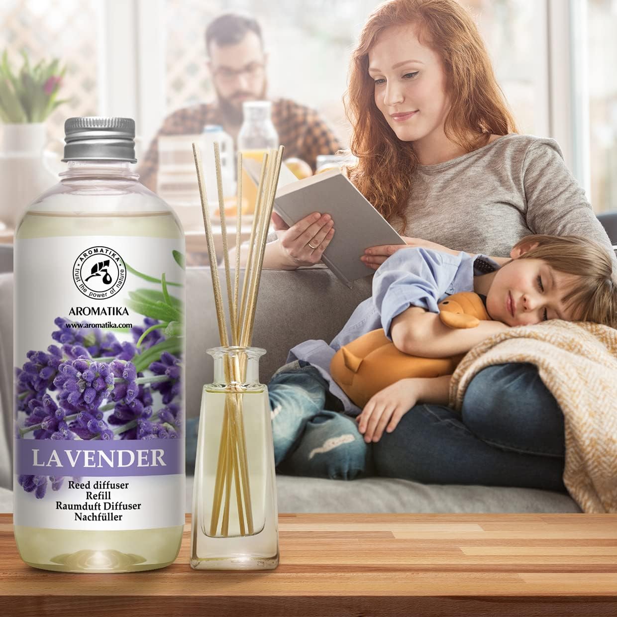 Reed Diffuser Refill Set Vanilla & Lavender with Lavender Essential Oil 34 Fl Oz - 2x500ml - Fragrance Oil Reed Diffuser Refill - Room Freshener - Floral Fragrance - Fresh and Long Lasting Fragrance