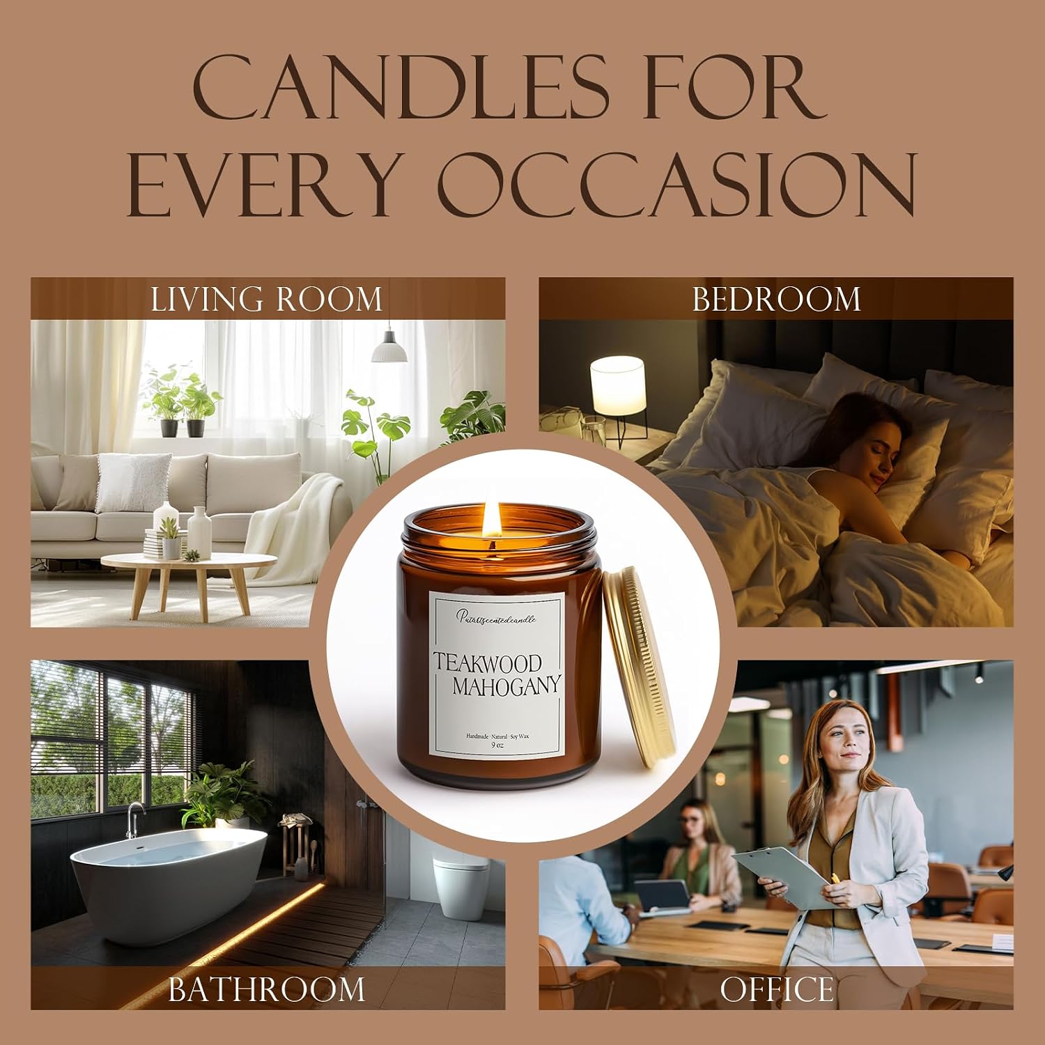 Mahogany & Teakwood Highly Scented Candles for Home, 9oz Natural Soy Aromatherapy Organic Candle with Essential Oil, Home Fragrance Stress Relief & Meditation Jar Candles Gifts for Men Women