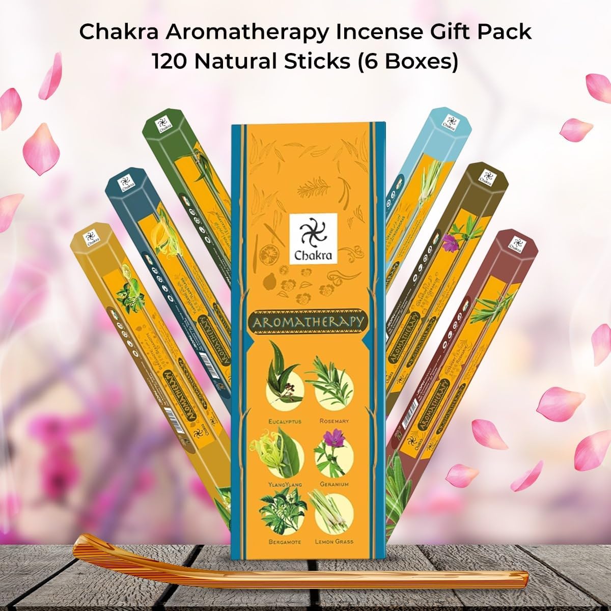 Aromatherapy Incense Gift Pack – 120 Natural Sticks (6 Boxes) – Relaxing, Stress Relief, Meditation, Refreshing, Sensuality & Energising Scents – Eucalyptus, Geranium & More | Chakra