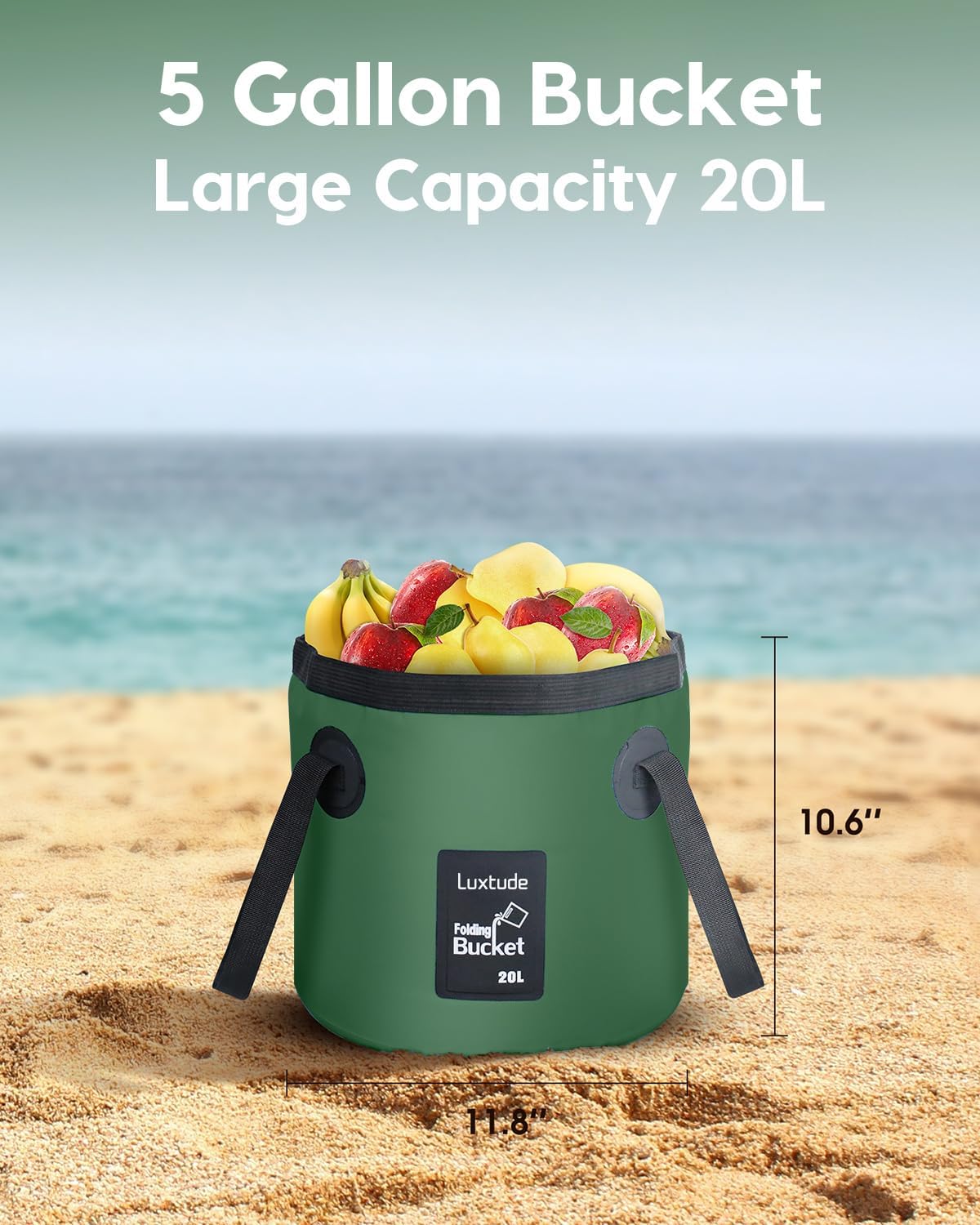 Luxtude Collapsible Bucket with Handle, Portable 5 Gallon Bucket for Camping, Fishing, Beach, Gardening, RV & Outdoor Emergency, Heavy-Duty & Ultra Lightweight Water Storage Container