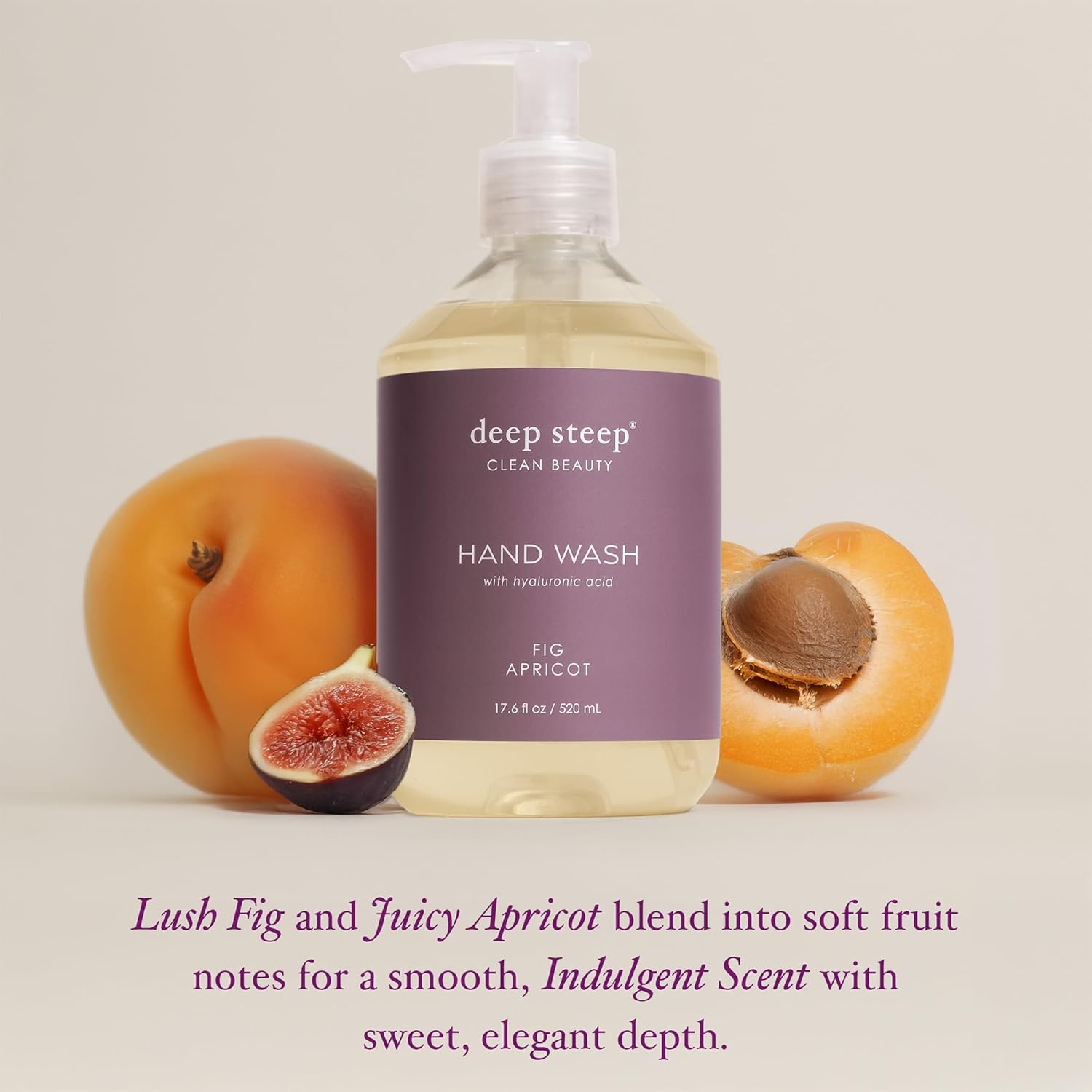 Deep Steep Liquid Hand Wash, Fig Apricot, 17.6 oz – Moisturizing Cleanser with Olive Oil, Aloe Vera, Glycerin & Hyaluronic Acid – Vegan, Clean Beauty, Soft & Nourished Hands