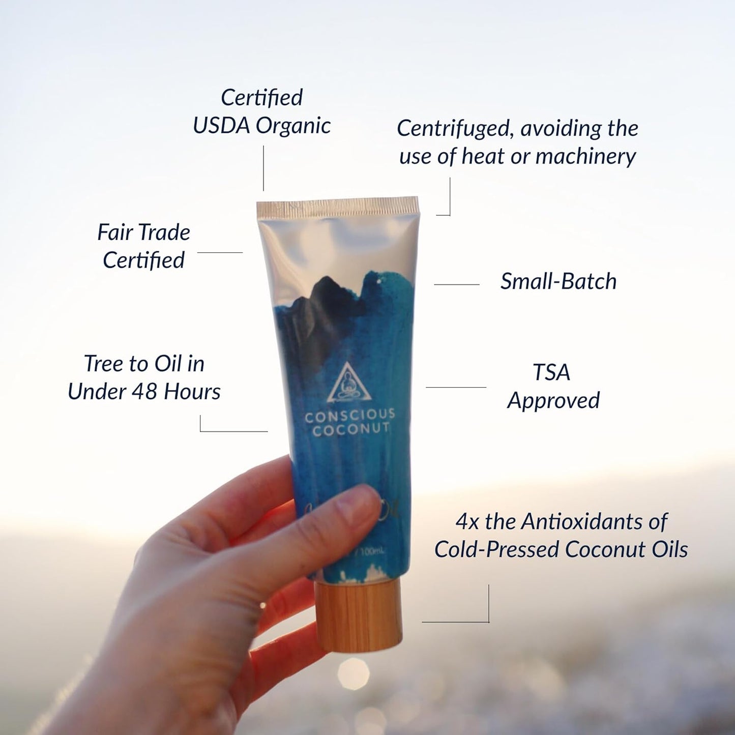 Conscious Coconut Travel-Ready Coconut Oil Tube (3.4 oz) – Organic, Fair Trade, Raw & Centrifuged | TSA-Approved Multipurpose Skin Care
