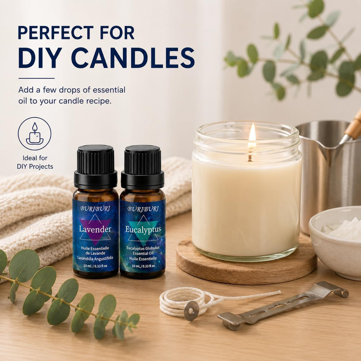 BURIBURI Eucalyptus Lavender Essential Oil Set for Bath Bombs 2 Pack