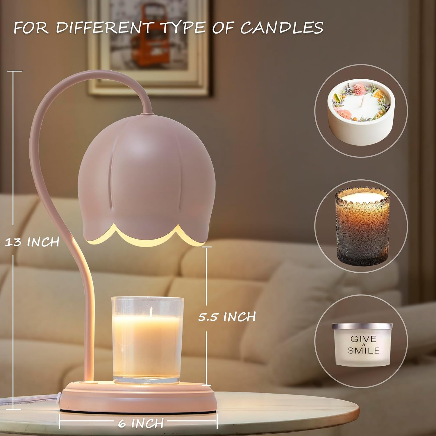 Cute Pink Flower Candle Warmer Lamp with Timer Dimmable, Bedroom House Office Aesthetic Living Girls Room New Home Decor, Christmas Birthday Gifts for Women Mom, Large Bedside Table Scented Wax Lamps