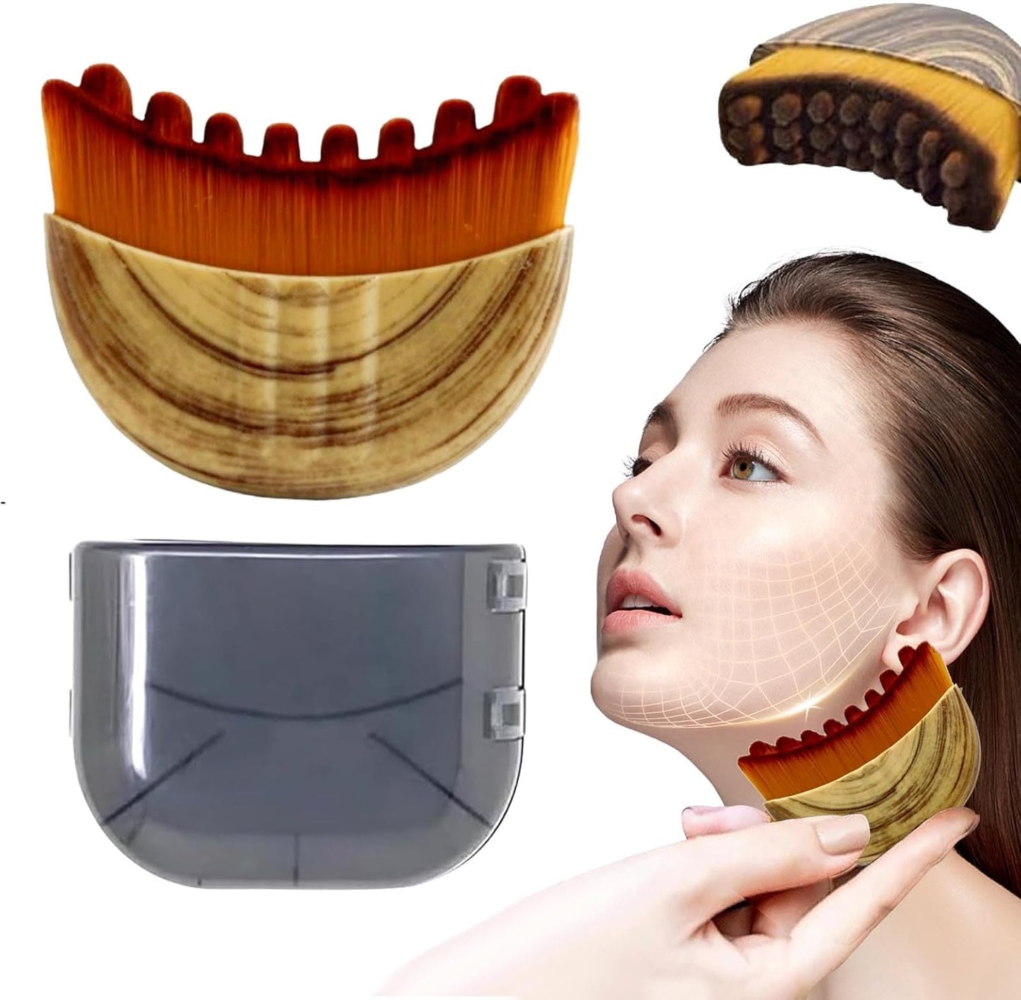 Lymphatic Contour Face Brush，Lymphatic Drainage Brush，Lymphatic Drainage Massager，Guasha Brush for Face，Super Soft Drainage Massager for Puffiness,with Portable Case,Style A