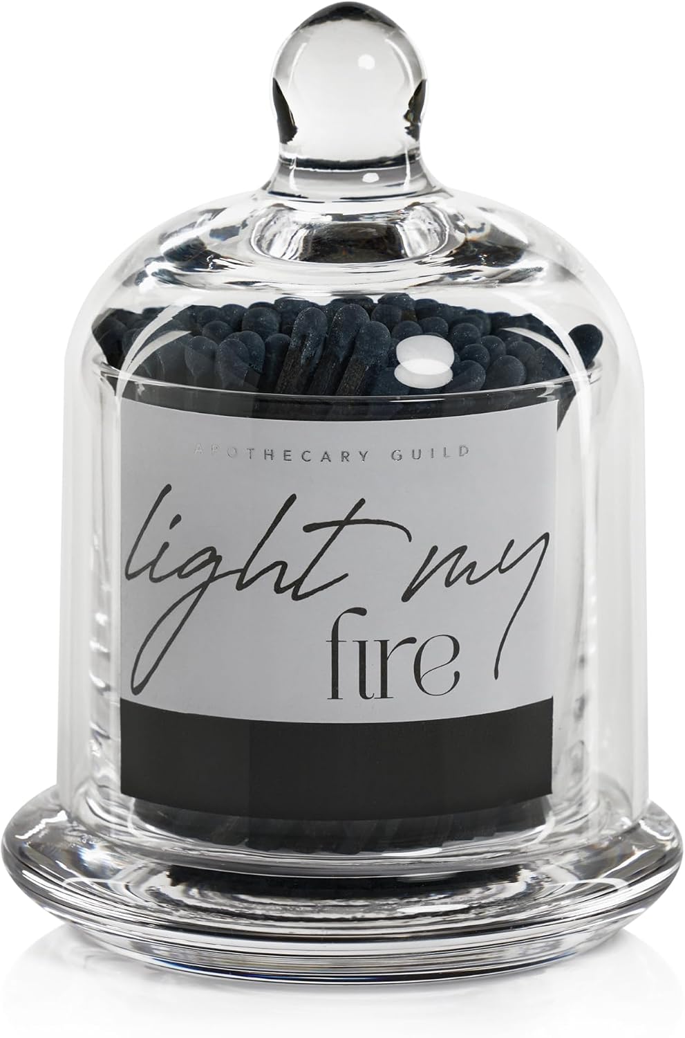 Zodax Apothecary Guild Light My Fire Matches with Glass Dome, 3"/150 Pack- Black Stick with Navy Tip