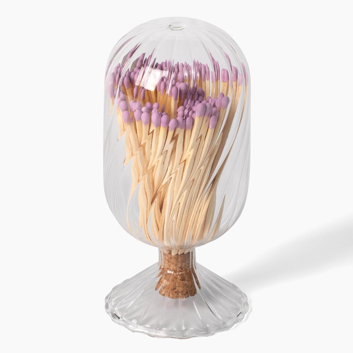 Premium Helix Glass Cloche - Decorative Jar with Striker. Holder for Long Matches for Candles, Fireplace, Bathroom Accessories, Bath Salts. Includes Attachable Match Striker. (No Matches)