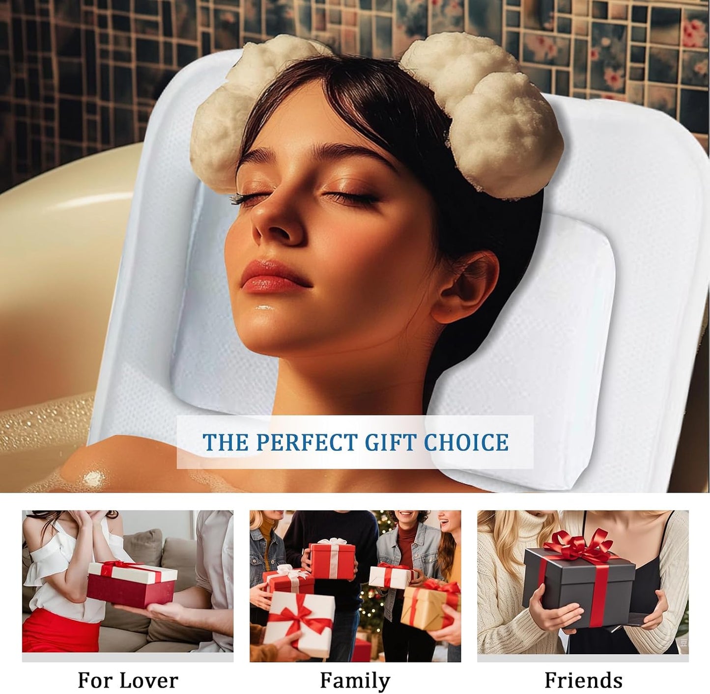 EMMTEEY Full Body Bath Pillow for Tub,Bathtub Pillow for Head and Neck Support, Soft Tub Pillow for Comfort, Non-Slip Bath Cushion for Women, Men and Seniors Bath Accessories