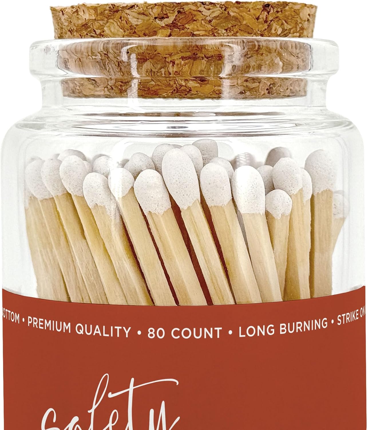 Wooden Safety Matches in a Jar with Striker | Decorative Matches for Candles | Long Matches for Candles in Apothecary Glass Jar | Approx. 80 Safety Matches for Home Decor & Bathroom