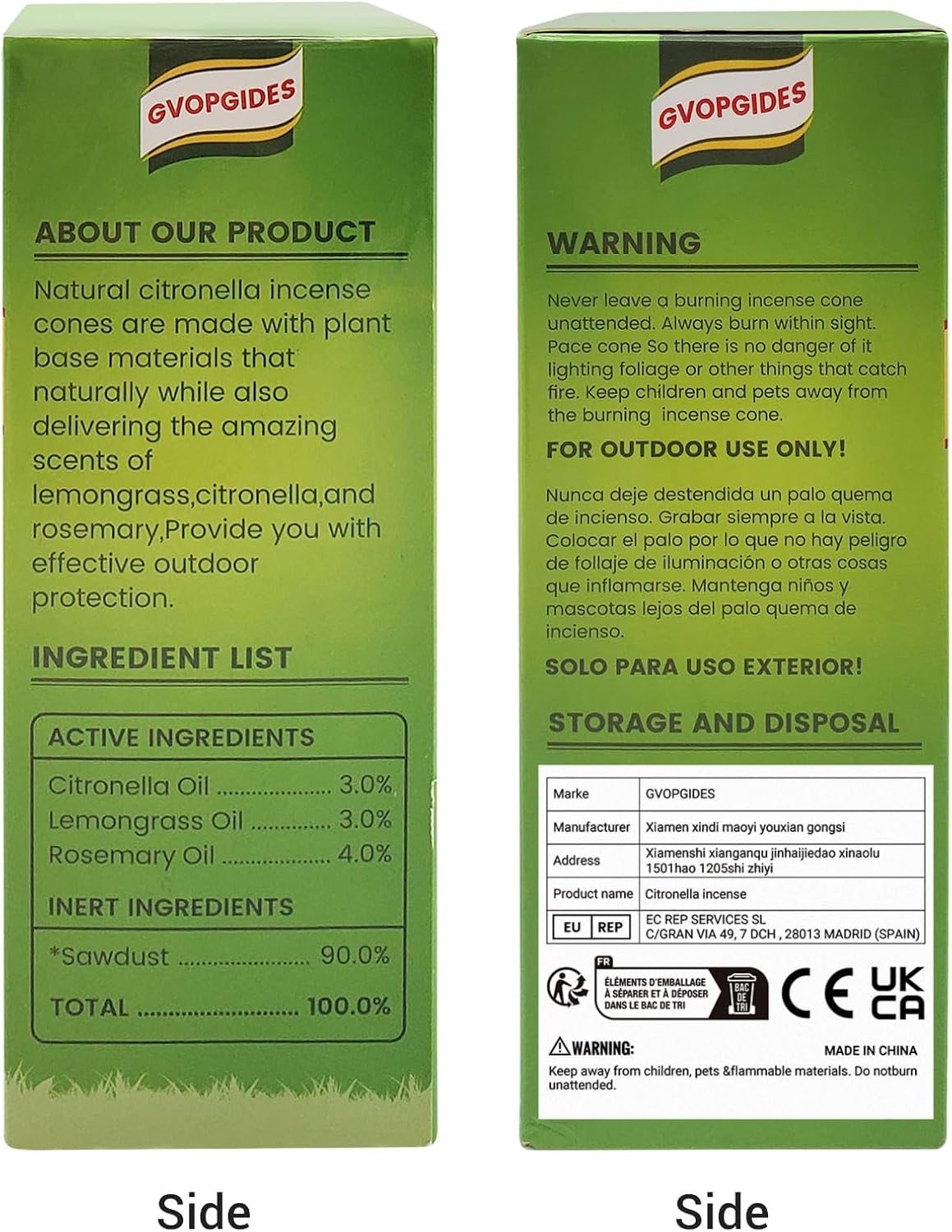 Citronella Incense Cones (50 Cones) Made with Plant Based Ingredients/Citronella Oil/Lemongrass/Rosemary Oil/Includes Ceramic Dishes