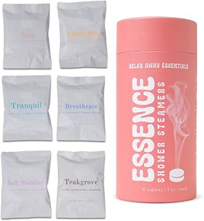 Relax Away Essence Shower Steamers 6 Pack - Essential Oil Aromatherapy - Tranquil, Citrus Mist, Breathe Ease, Teak Grove, Soft Slumber, Zest - Rejuvenate & Relax - Earth-Friendly Packaging