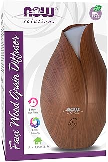 NOW Foods Essential Oils, Ultrasonic Faux Wood Aromatherapy Oil Diffuser, Contemporary Design, Extremely Quiet Heat Free, Color Changing LED Diffuser
