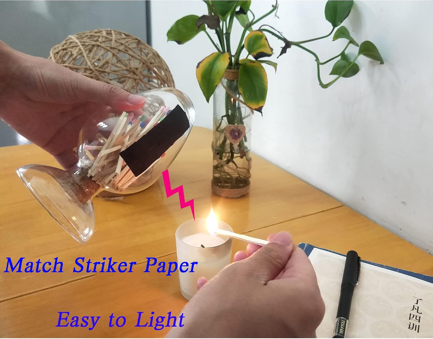 100Pcs 2.5'' Rainbow Matches in a Jar with Striker, Glass Match Holder with Striker, Glass Match Cloche with Striker, Match Striker Jar with Safety Matches, Includes 3 Free Striker Strips