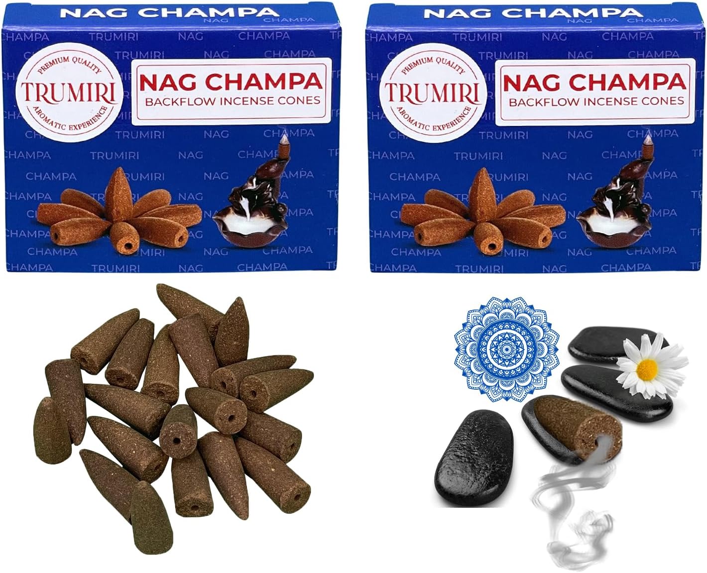 TRUMIRI Nag Champa Backflow Incense Cones - 20 Count (Pack of 2)