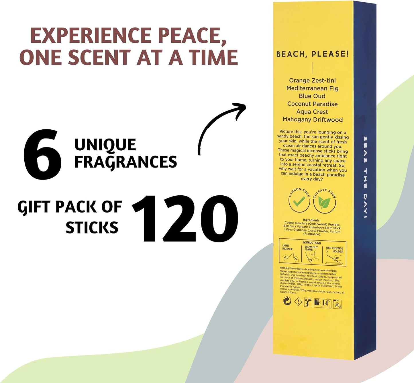 Folkulture Incense Sticks (120 Sticks) | Set of 6 Premium Beach Vibes Summer Incense Stick for Mediation, Relaxation| No Charcoal, Non Toxic, 45 Mins Burning Oud, Orange, Coconut Insence-Sticks