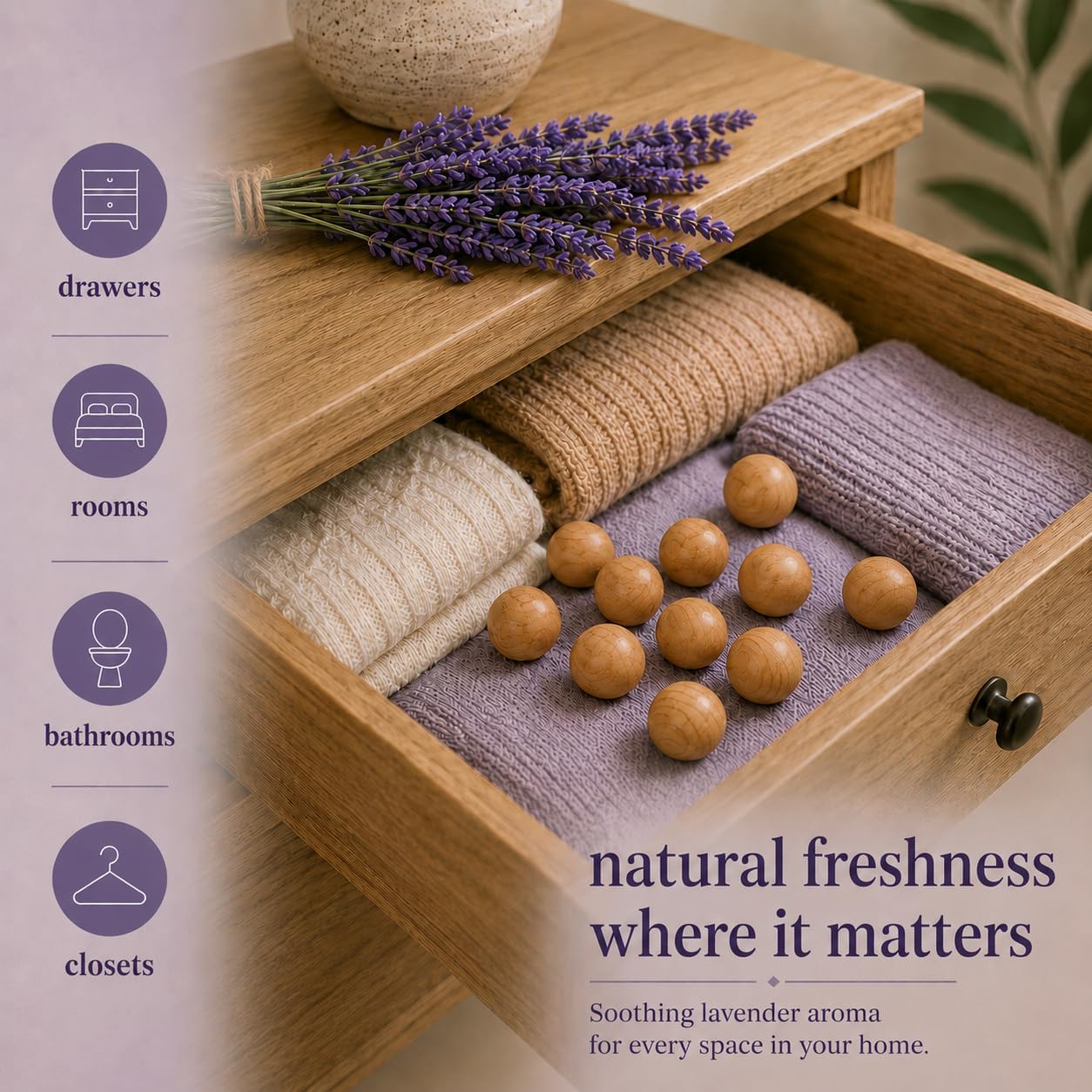 Lavender Cedar Balls - 35pcs, Long-Lasting Home Fragrance for Bedrooms, Bathrooms, Closets, Air Freshener, Odor Eliminator