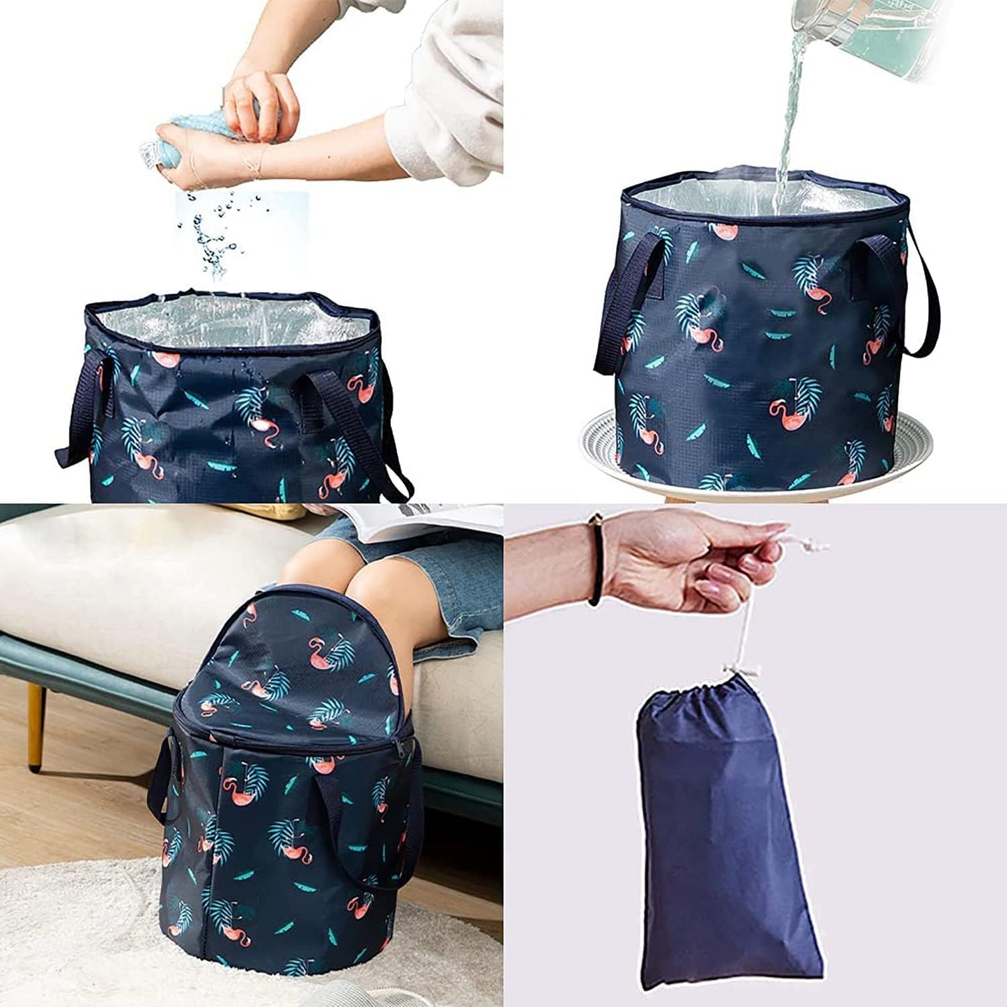 Collapsible Bucket for Soaking Feet, Portable Travel Foot Bath Tub, Insulated Foot Bath Bag with lid，Foot Soaking Bath Basin Portable, Foot Spa Soaking Feet Home Pedicure Basin Outdoor Camping