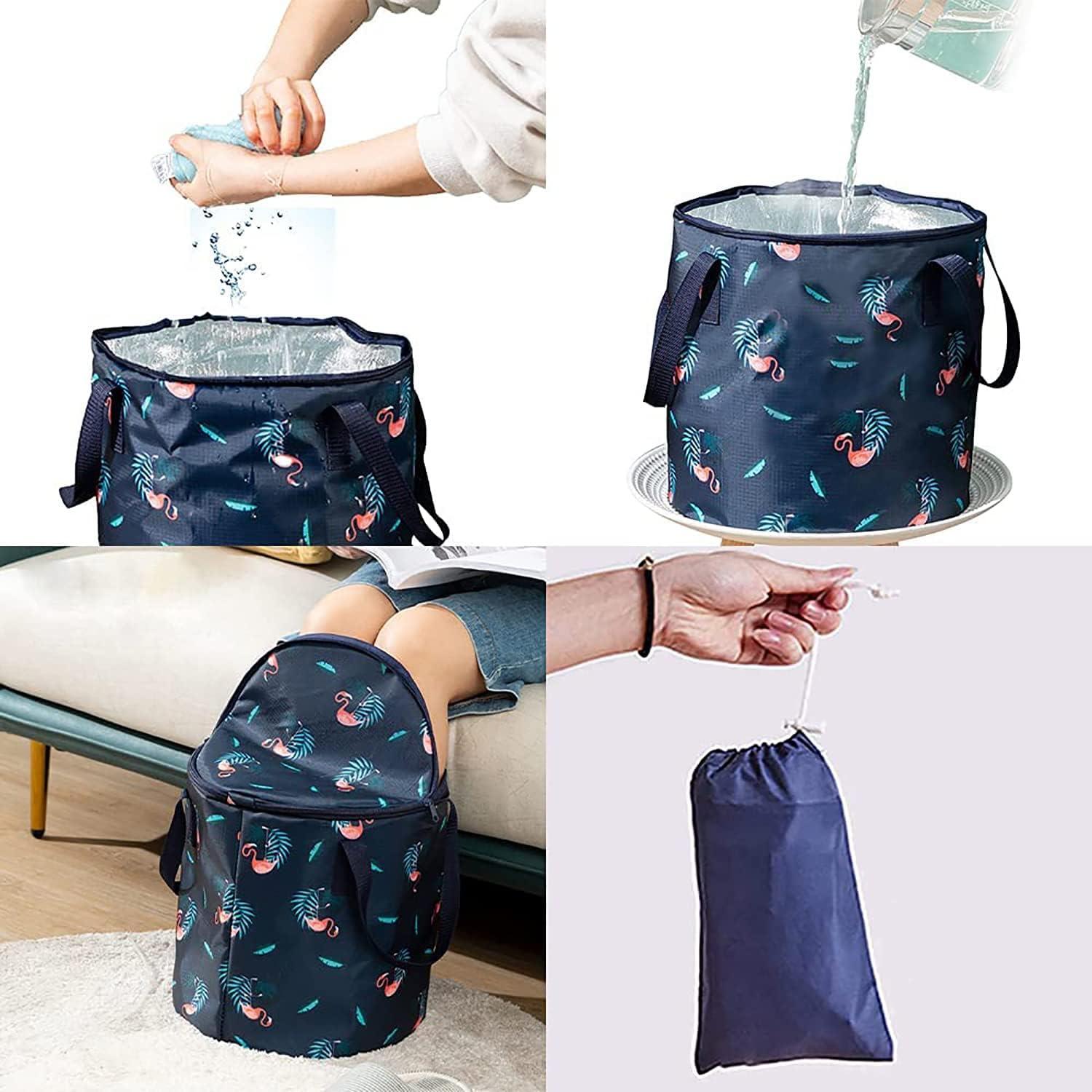 Collapsible Bucket for Soaking Feet, Portable Travel Foot Bath Tub, Insulated Foot Bath Bag with lid，Foot Soaking Bath Basin Portable, Foot Spa Soaking Feet Home Pedicure Basin Outdoor Camping