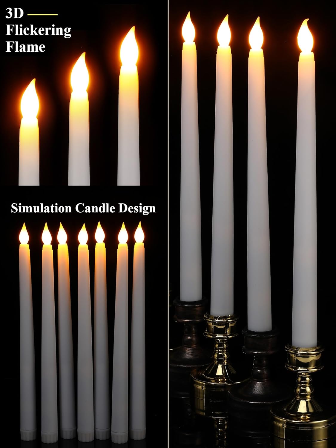 Funtery 48 Pcs Flameless LED Taper Candles Battery Operated Candles Bulk Realistic LED Candlesticks Flickering for Wedding Church Graduation Party Home Decor(White,Classic Style)