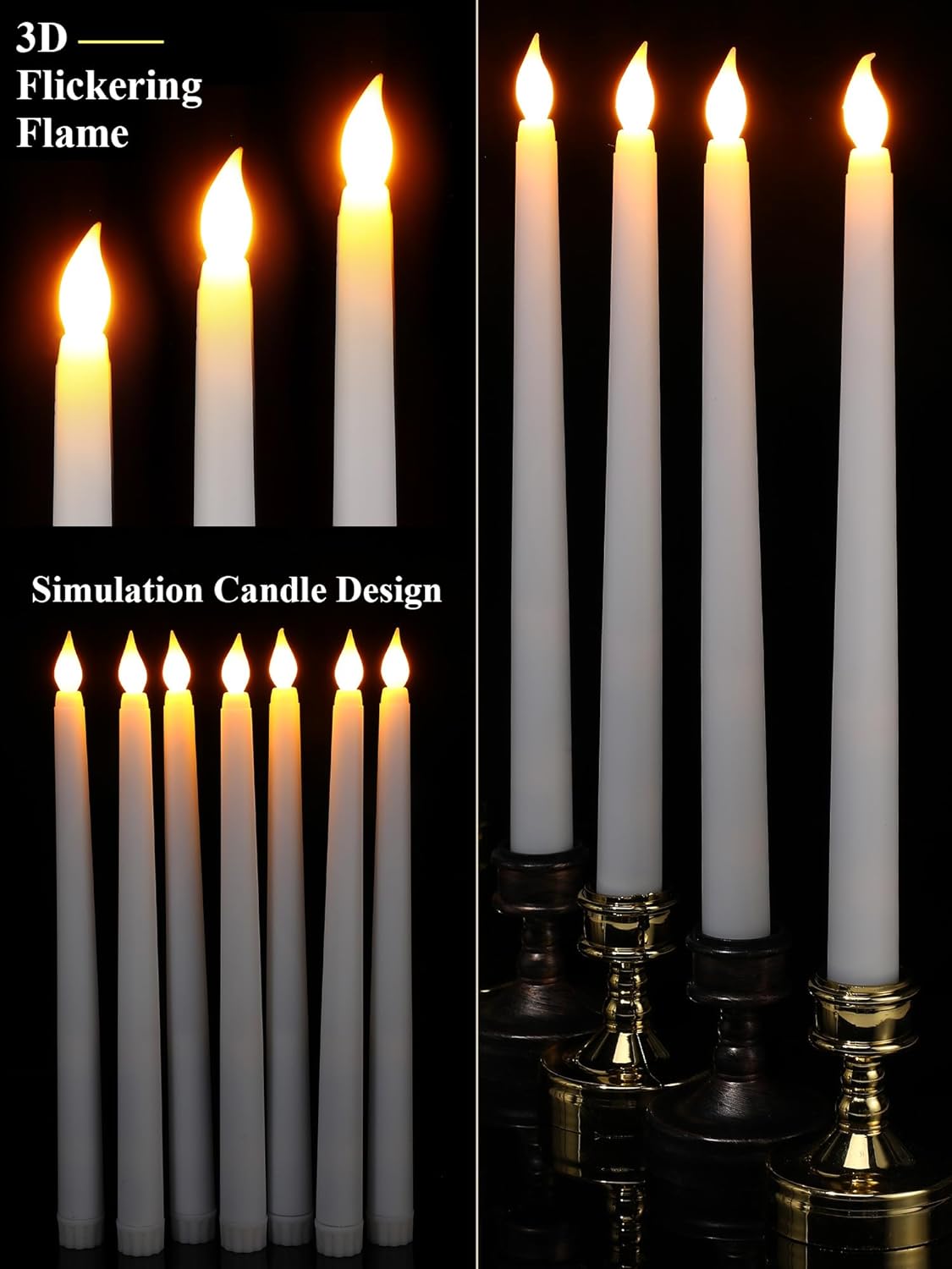 Treela 24 Pcs Flameless Taper Candles Battery Operated Bulk Fake Candles Light LED Candle Sticks Flickering Tapered for Easter Wedding Anniversary Decoration(Basic,11 Inch,White)